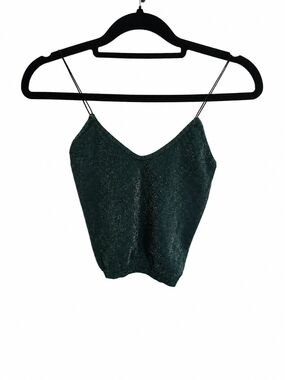 Free People Sleeveless Shimmery Dark Green V-Neck Cami Top